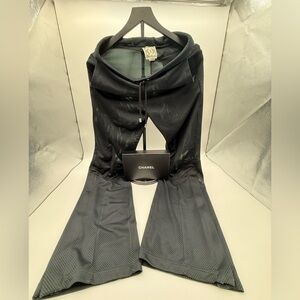 Chanel Mesh Sport Pants Black CC Logo Drawstring Athletic Trousers